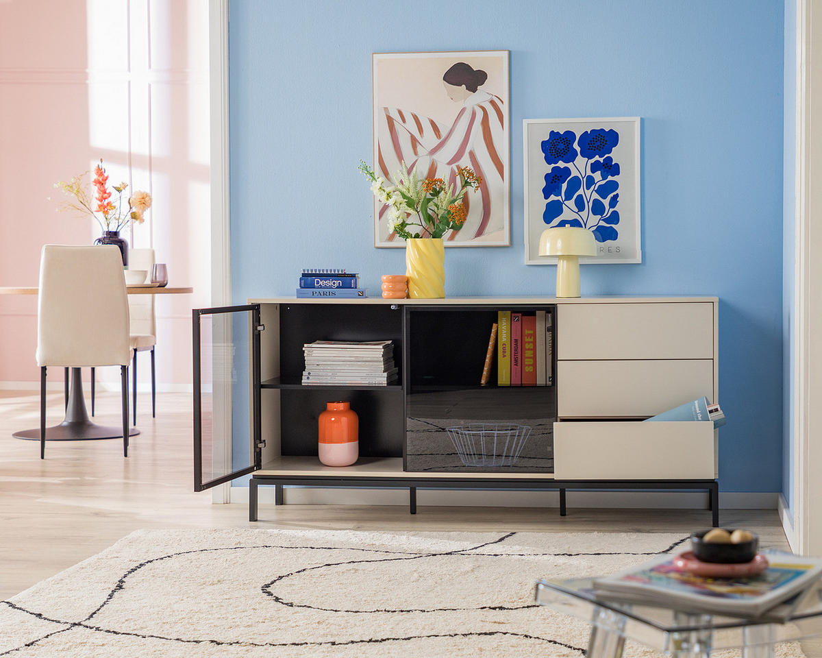 SIDEBOARD - Glas - Schwarz / Kaschmir - Kaschmir/Schwarz, Holzwerkstoff/Metall (160/76/40cm) - home24