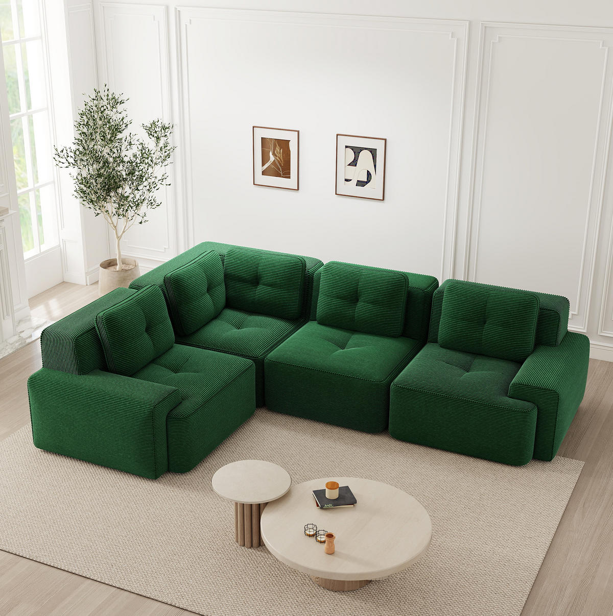 ECKSOFA modular Cord Grün - Grün, Kunststoff (104/382cm) - Meubliv