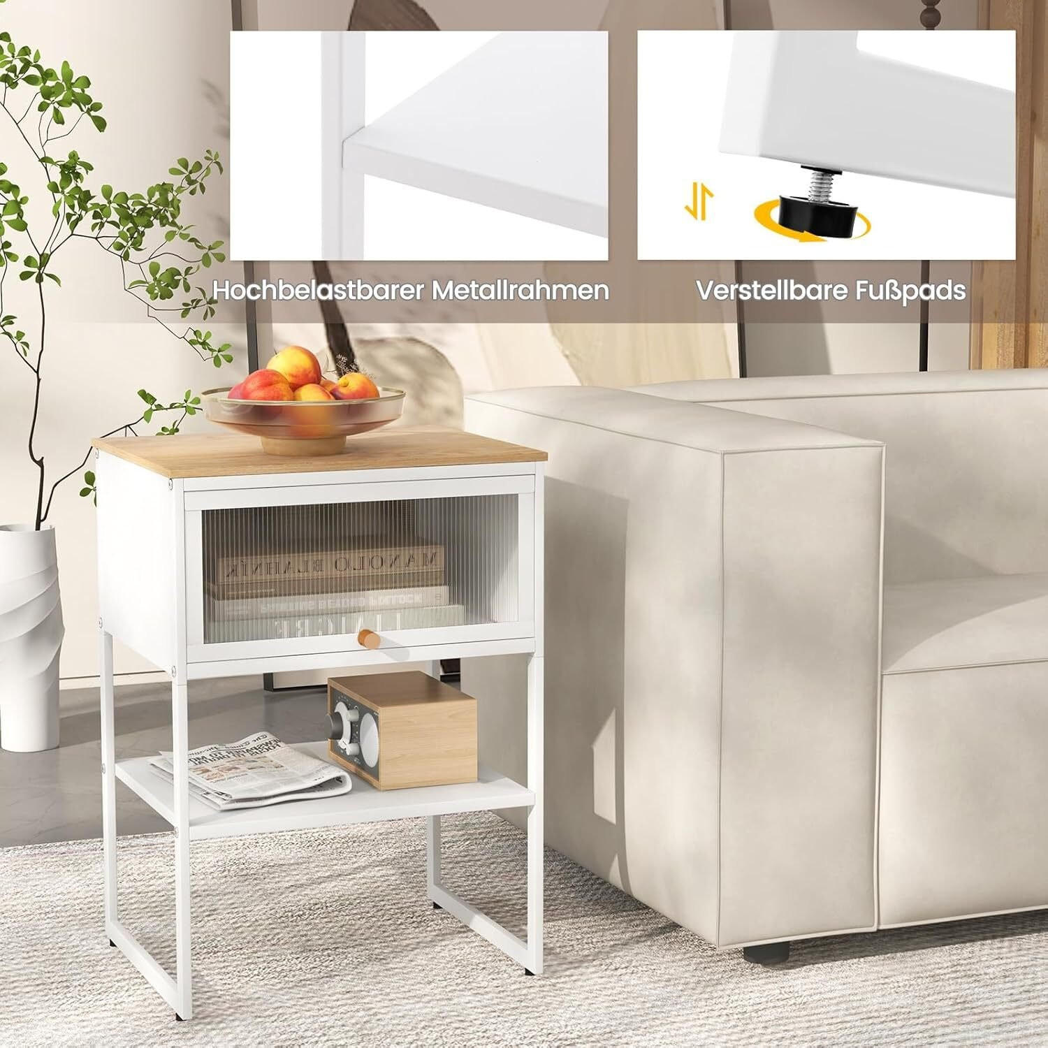 NACHTTISCH 56cm weiß - Weiß, Metall (32/56/40cm) - COSTWAY