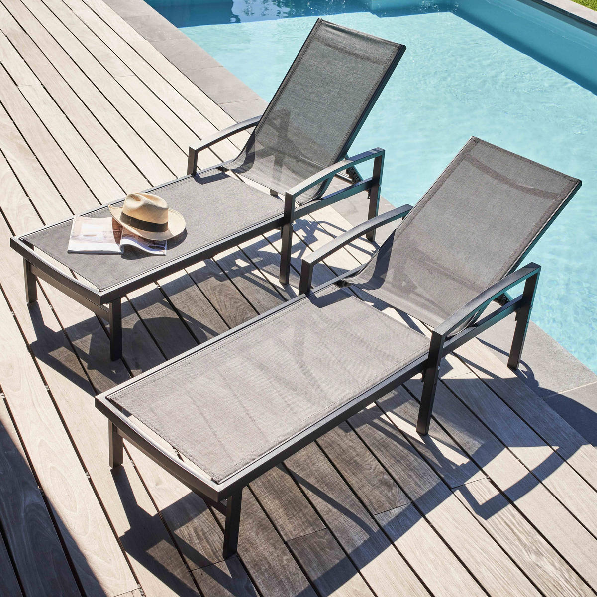 SONNENLIEGE 2-tlg., Grau - Grau, Metall (62/89/169cm) - Oviala