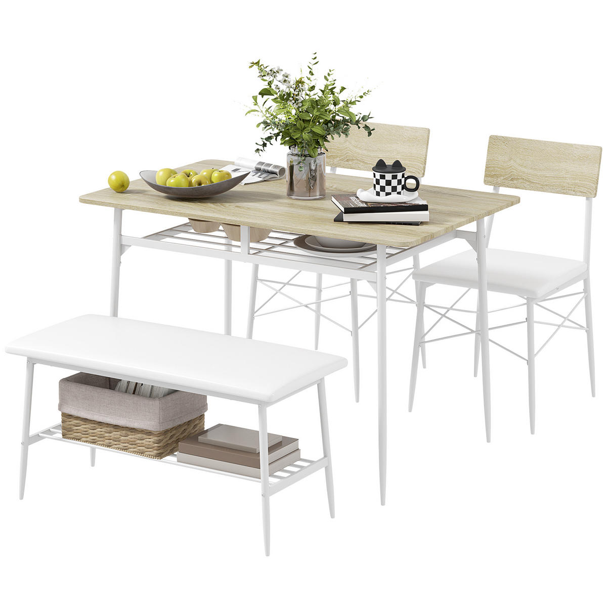 ESSTISCH-SET 4-Teilige DE-10021 mit Bank & Stühlen, gepolstert Eiche - Eichefarben, Metall (70/75/110cm) - ComfortXL