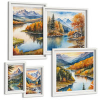BILDER SET 5er Set - 50x50 cm & 20x30 cm & 40x60 cm Weißer Rahmen - Berglandschaft mit einem Fluss - Weiß, Kunststoff (40/60cm) - TULUP