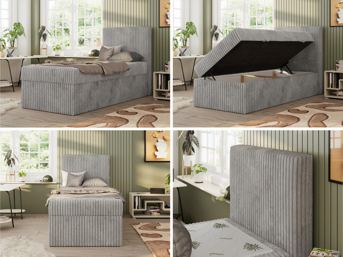 JUGENDBETT TILIO 90/200 - Hellgrau - H4 - Rechts Seite - Hellgrau, Textil (90/200cm) - MKS