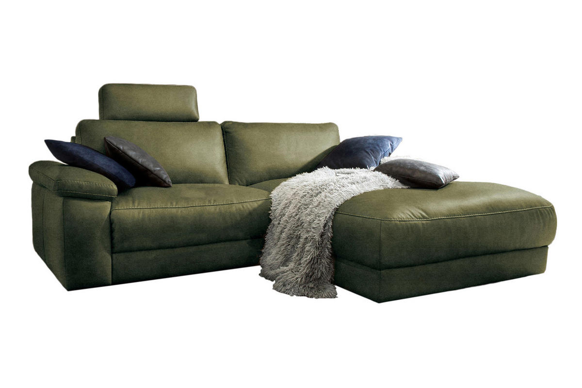 ECKSOFA MOTORISCH. RELAXFUNKTION LOLA Dunkelgrün Leder - Dunkelgrün/Schwarz, Leder (233/178cm) - KAWOLA