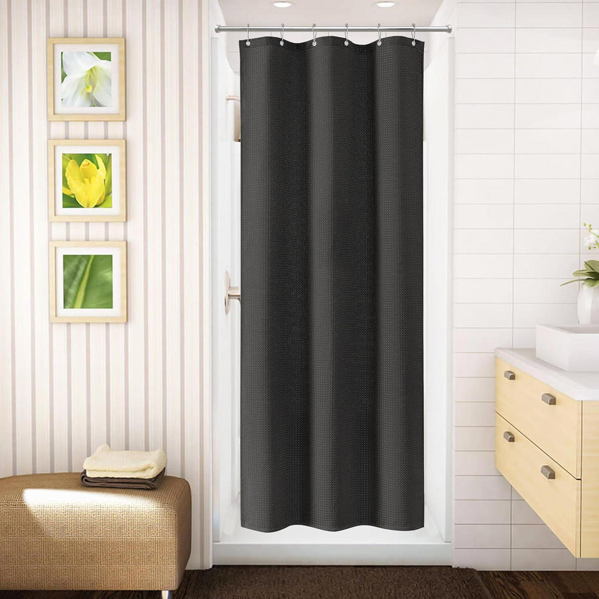 DUSCHVORHANG Waffelstoff Schwarz 92 x 182 cm - Schwarz, Textil (92/182cm)