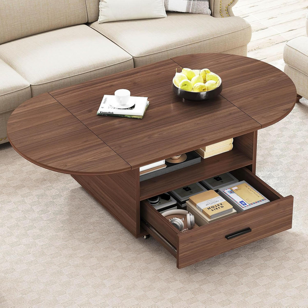 COUCHTISCH Wohnzimmertisch mit Stauraum 120 x 60 x 45 cm Klappplatte - Walnussfarben, Holzwerkstoff/Metall (120/120/45cm) - Quality Elegance