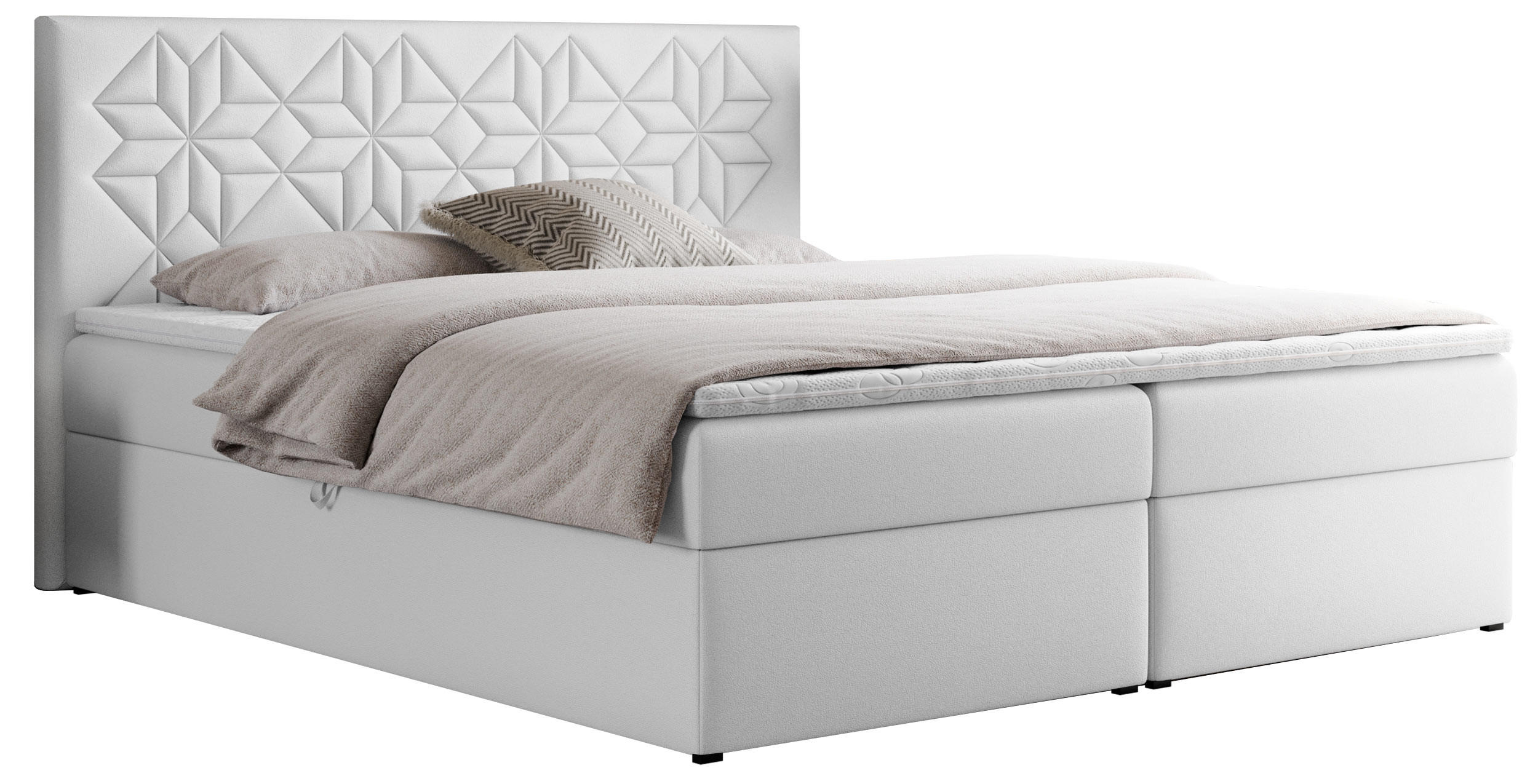 BOXBETT LEILA 140/200 Weiß Kunstleder - H3 - Weiß, Holz/Textil (140/200cm) - MKS