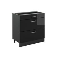 KÜCHENUNTERSCHRANK R-Line, Schwarz Hochglanz/Anthrazit, 80 cm mit 3 Schubladen ohne Arbeitsplatte - Schwarz Hochglanz/Anthrazit, Holzwerkstoff (80/81.6/46cm) - Vicco