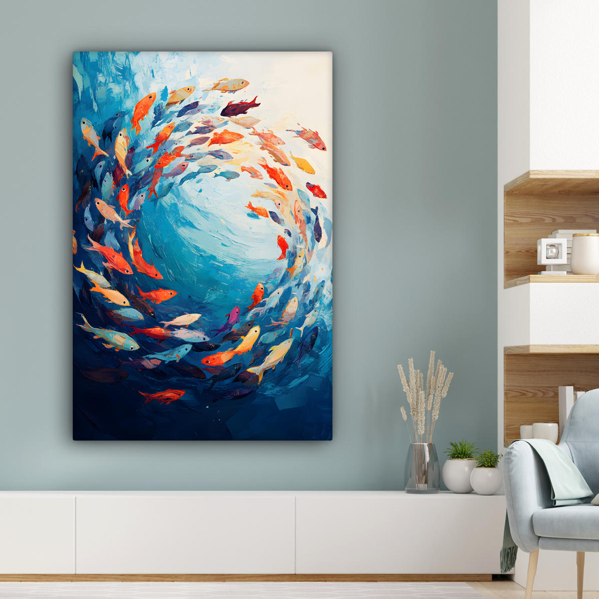 LEINWANDBILD Meer - Fische - Bunt - Dynamisch 80x120 cm - Hellblau, Textil (80/120cm) - MuchoWow