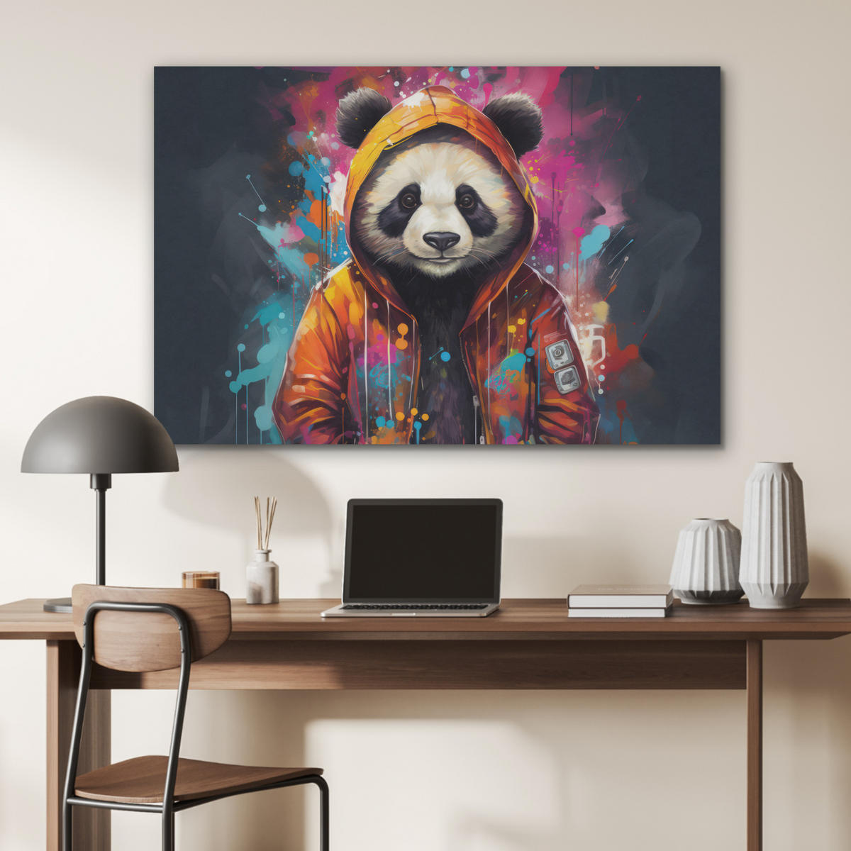 AKUSTIKBILD Panda - Jacke - Graffiti - Orange Akustikpaneele 90x60 cm - Orange, Kunststoff (90/60/0.9cm) - MuchoWow