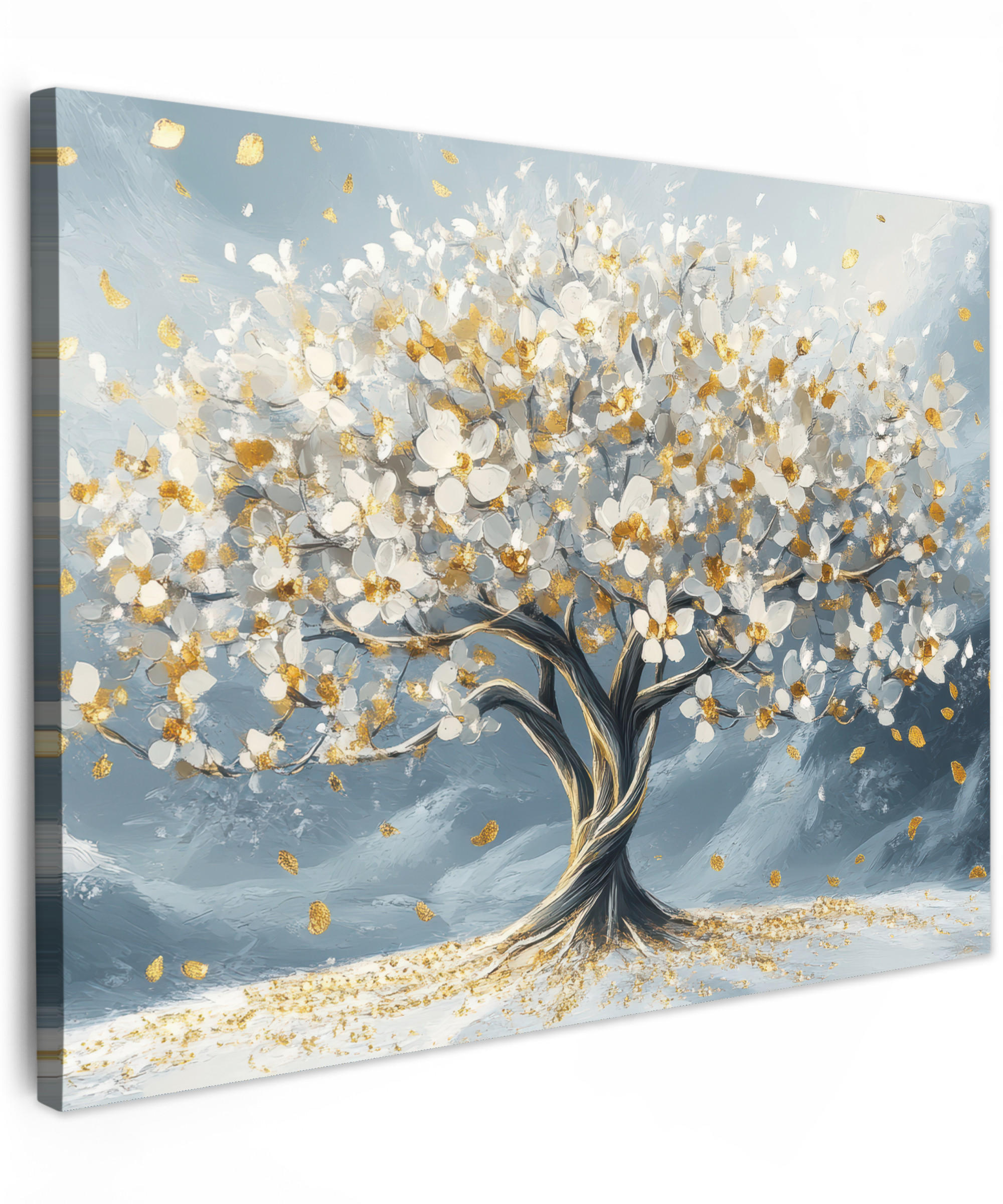 LEINWANDBILD Baum - Winter - Baum des Lebens - Modern - Gold Wandbilder 80x60 cm - Goldfarben, Textil (80/60cm) - MuchoWow