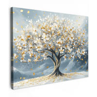 LEINWANDBILD Baum - Winter - Baum des Lebens - Modern - Gold Wandbilder 80x60 cm - Goldfarben, Textil (80/60cm) - MuchoWow