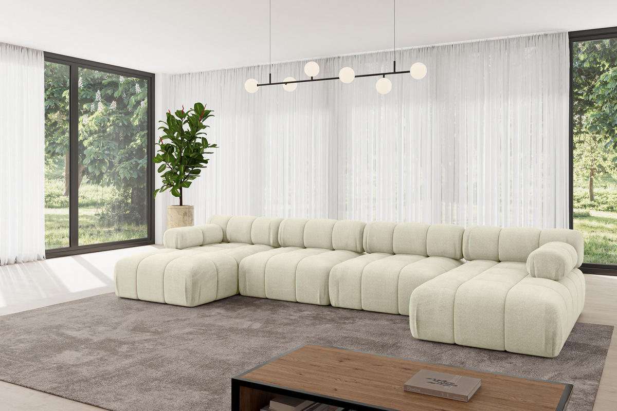 WOHNLANDSCHAFT modulares Sofa Tesso-U2 - 380x160x70 cm Beige Velours - Beige, Holzwerkstoff/Textil (380/70/160cm) - ALTDECOR