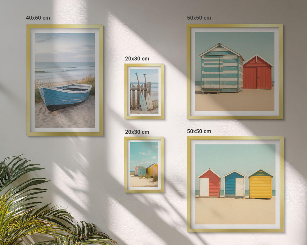 BILDER SET 5er Set - 50x50 cm & 20x30 cm & 40x60 cm Goldrahmen - Farbenfrohe Berge und Küstenstädte - Goldfarben, Kunststoff (40/60cm) - TULUP