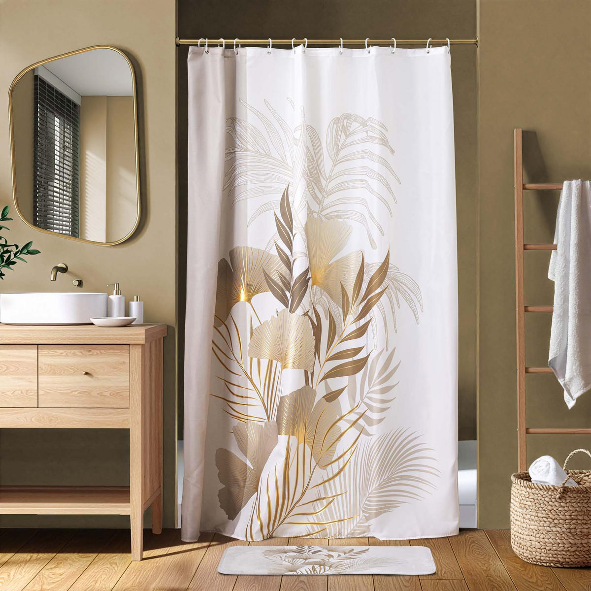 DUSCHVORHANG mit Haken Auxane 180/200 cm - Beige, Textil (180/200cm) - Douceur d´intérieur