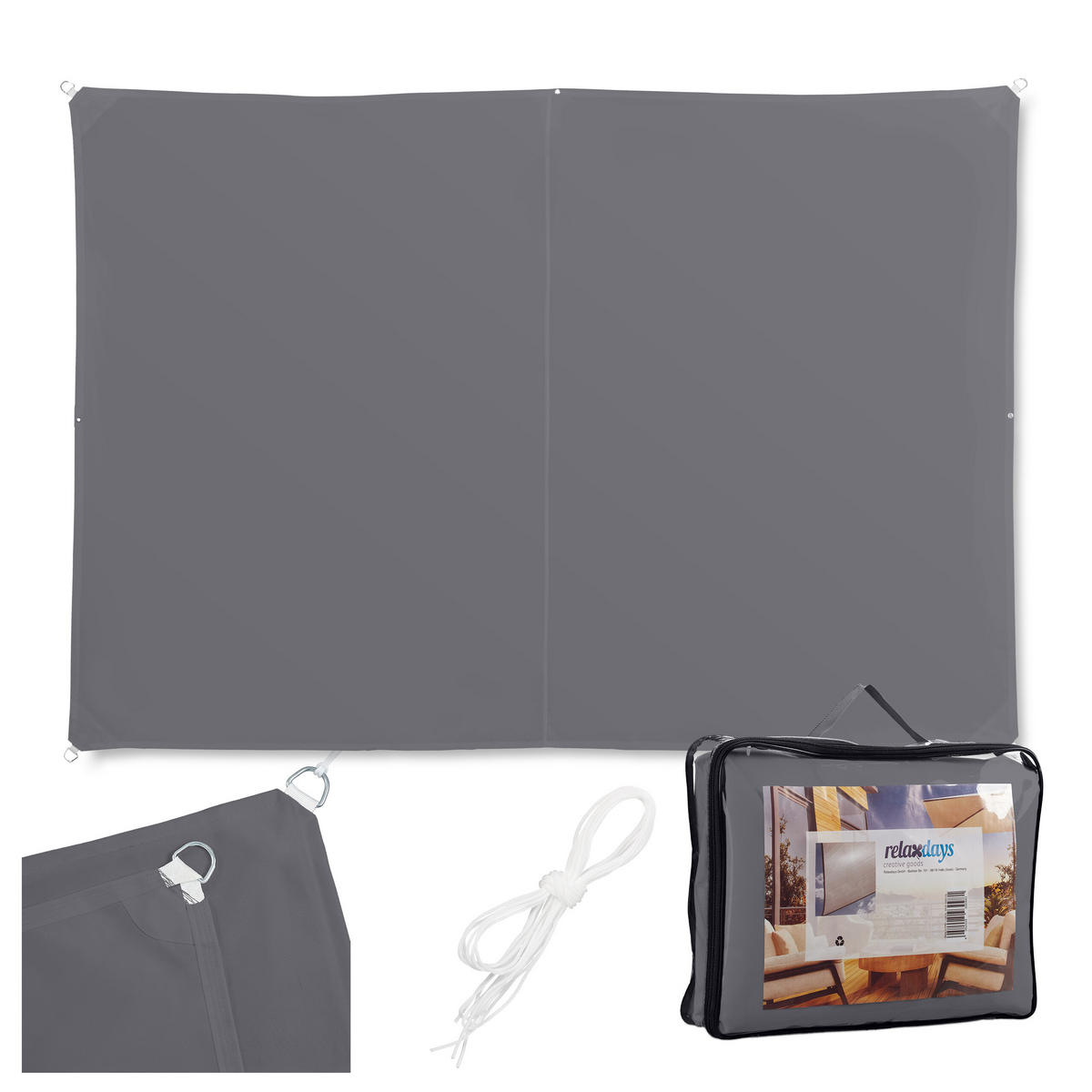 SONNENSEGEL - Grau, Textil/Metall (300/200cm) - Relaxdays