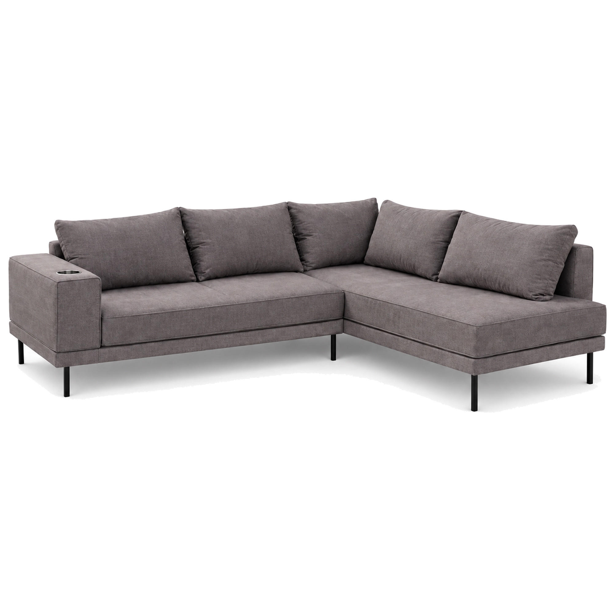 GARTEN-ECKSOFA VOLARO S Wetterfest 270x200x50 cm, Rechts, Outdoor-Stoff, Getränkehalter aus Metall, 20 cm hohe Füße, Dunkelgrau - Dunkelgrau, Holz/Metall (270/50/200cm) - Trada