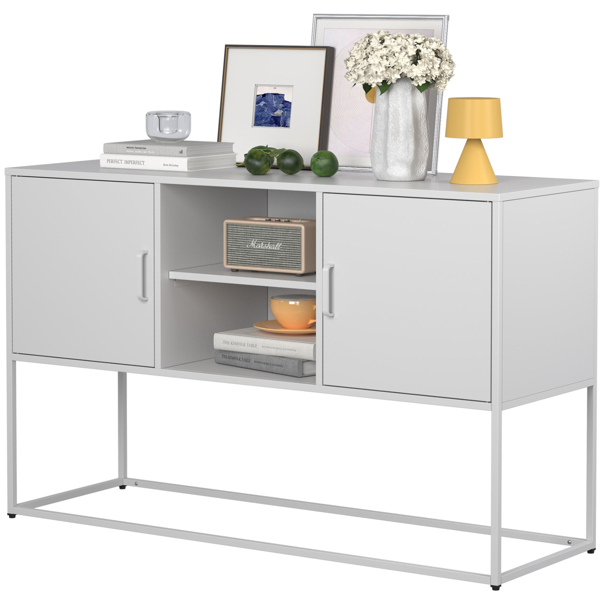SIDEBOARD 120/40/75 cm, 6 Fächer, weißes Metall mit Pulverbeschichtung, Weiß - Weiß, Metall (120/75/40cm) - Redom