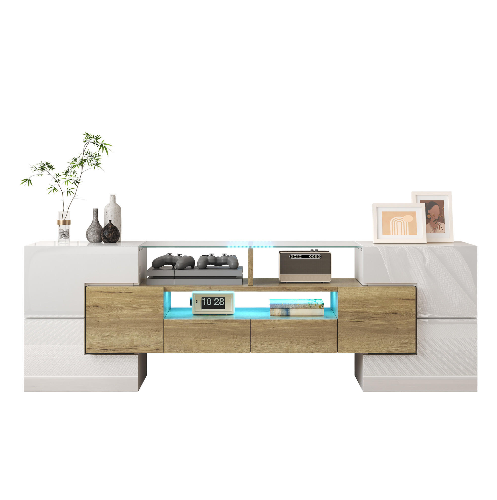 LOWBOARD 145/30/51 cm Weiß/Gold aus MDF mit LED-Beleuchtung - Weiß, Holzwerkstoff (30/51/145cm) - OKMYHOME