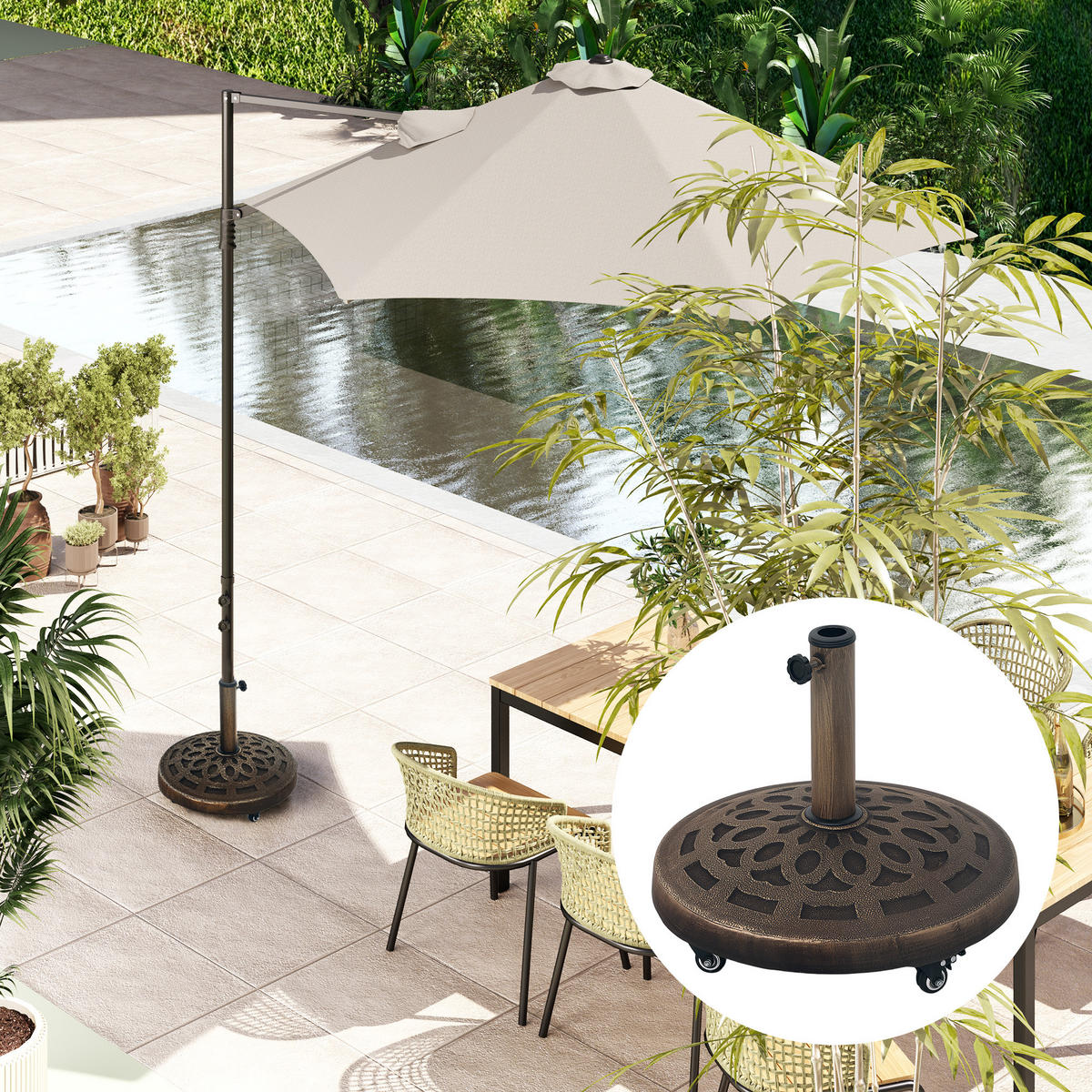 SONNENSCHIRMSTÄNDER DE-05491 Mit Rollen, rund Grau - Bronzefarben, Metall (48/48cm) - ComfortXL