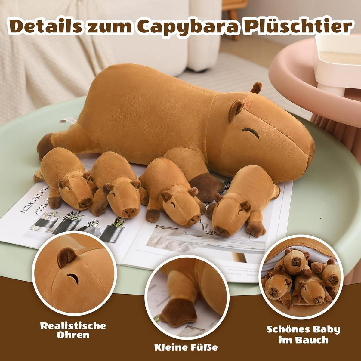 PLÜSCHTIER Capybara mit 4 Babys - Braun, Textil (22/50cm)