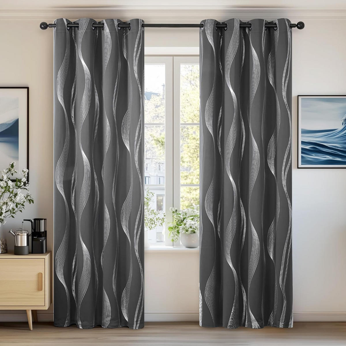 VERDUNKELUNGSVORHANG – Dunkelgrau – 132 cm x 213 cm – 2 Schal - Grau, Textil (132/213cm)