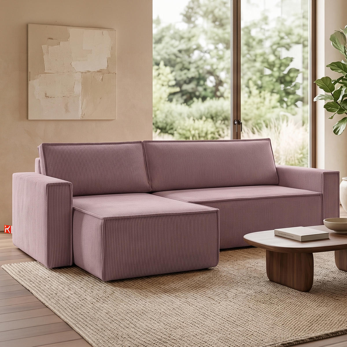 ECKSOFA-LINKS/RECHTS NAPI Schlaffunktion mit Cordbezug, lila - Violett/Schwarz, Textil (246/148cm) - KONSIMO®