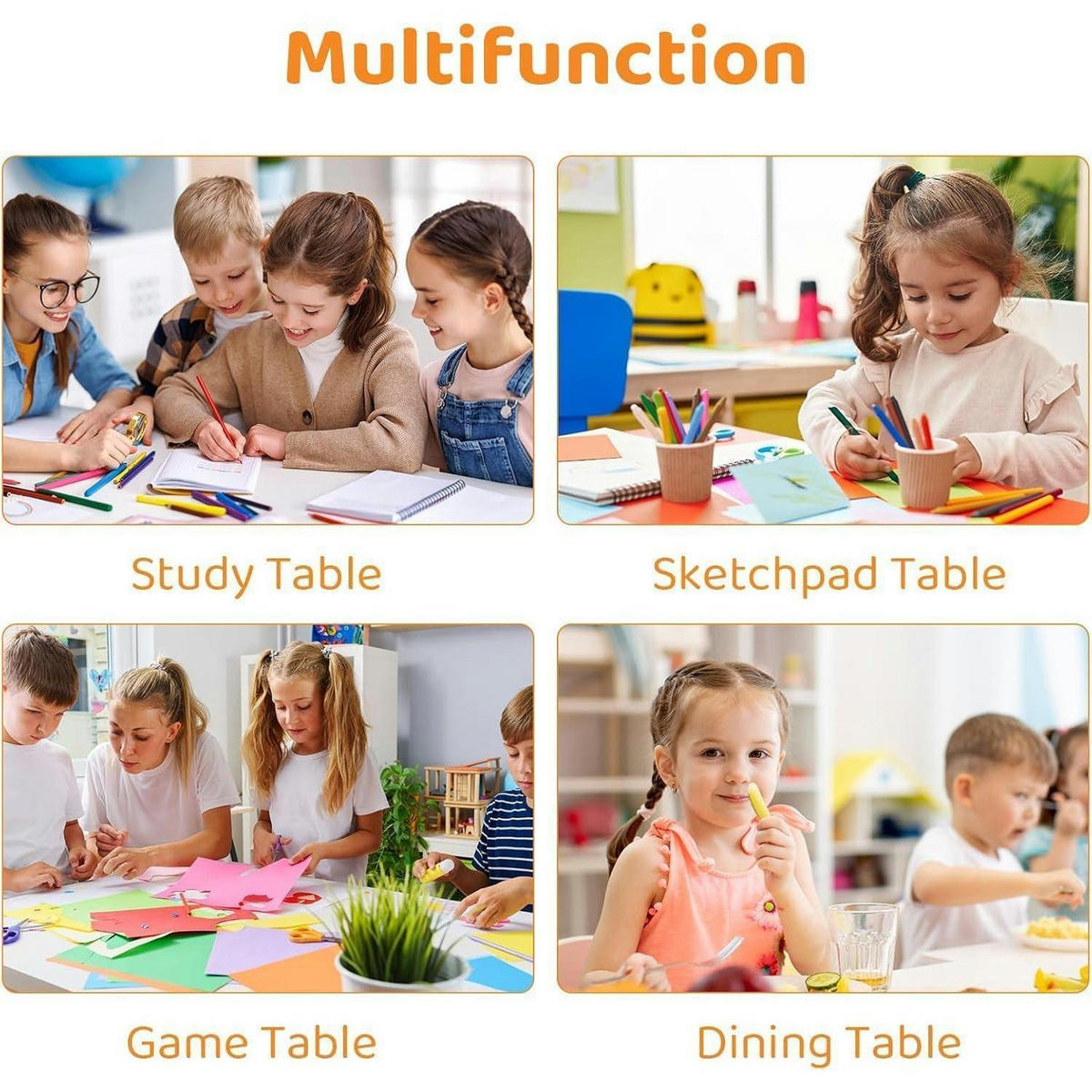 KINDERTISCH mit 2 Stühlen Set höhenverstellbar Gelb - Multicolor, Kunststoff (60/60/60cm)