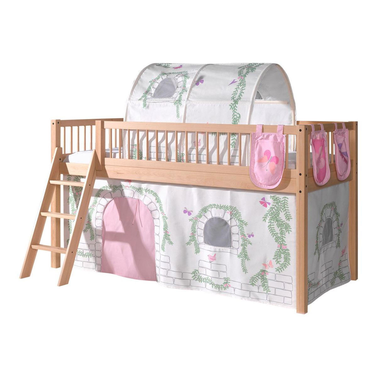 HALBHOHES BETT Kelci 90x200 Textilset Birdy mit Tunnel Buche massiv - Buchefarben, Holz (90/200cm) - 58aufmkessel
