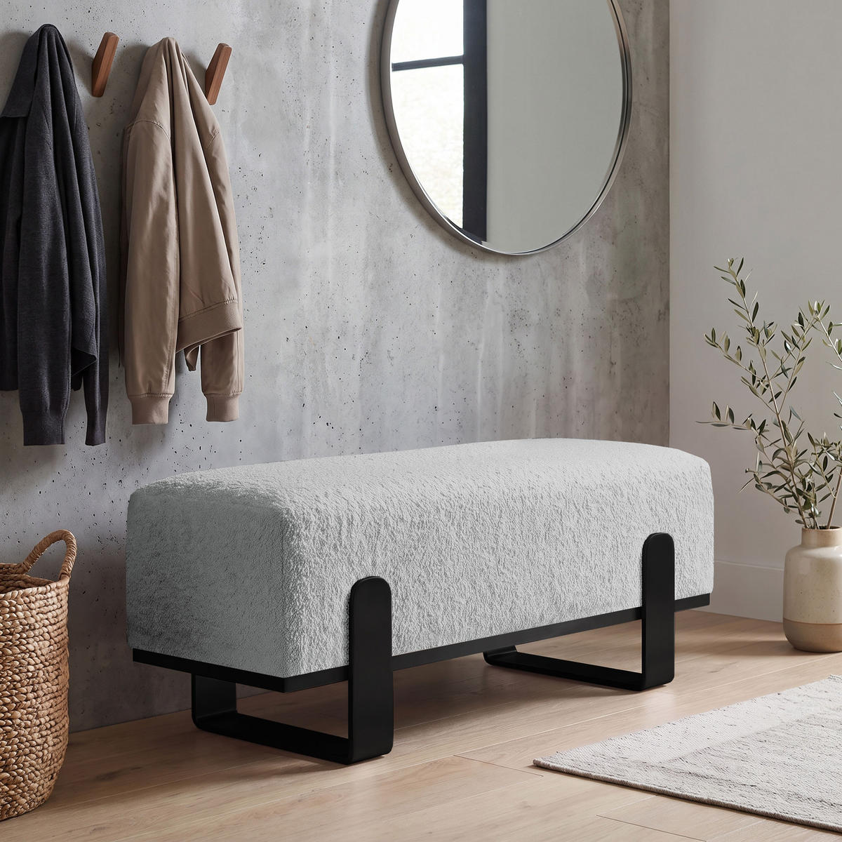 SITZBANK Melissa, Polsterbank 80 cm mit Metallgestell, Bouclé-Stoff, Grau+Schwarz - Schwarz/Grau, Metall (80/47/35cm) - Beautysofa