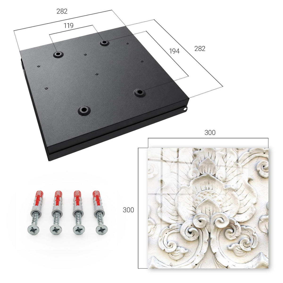 SCHLÜSSELBOX Schwarz 30x30 cm- Türöffnung nach rechts - Blumenschmuck - Weiß, Metall (30/30/5cm) - TULUP