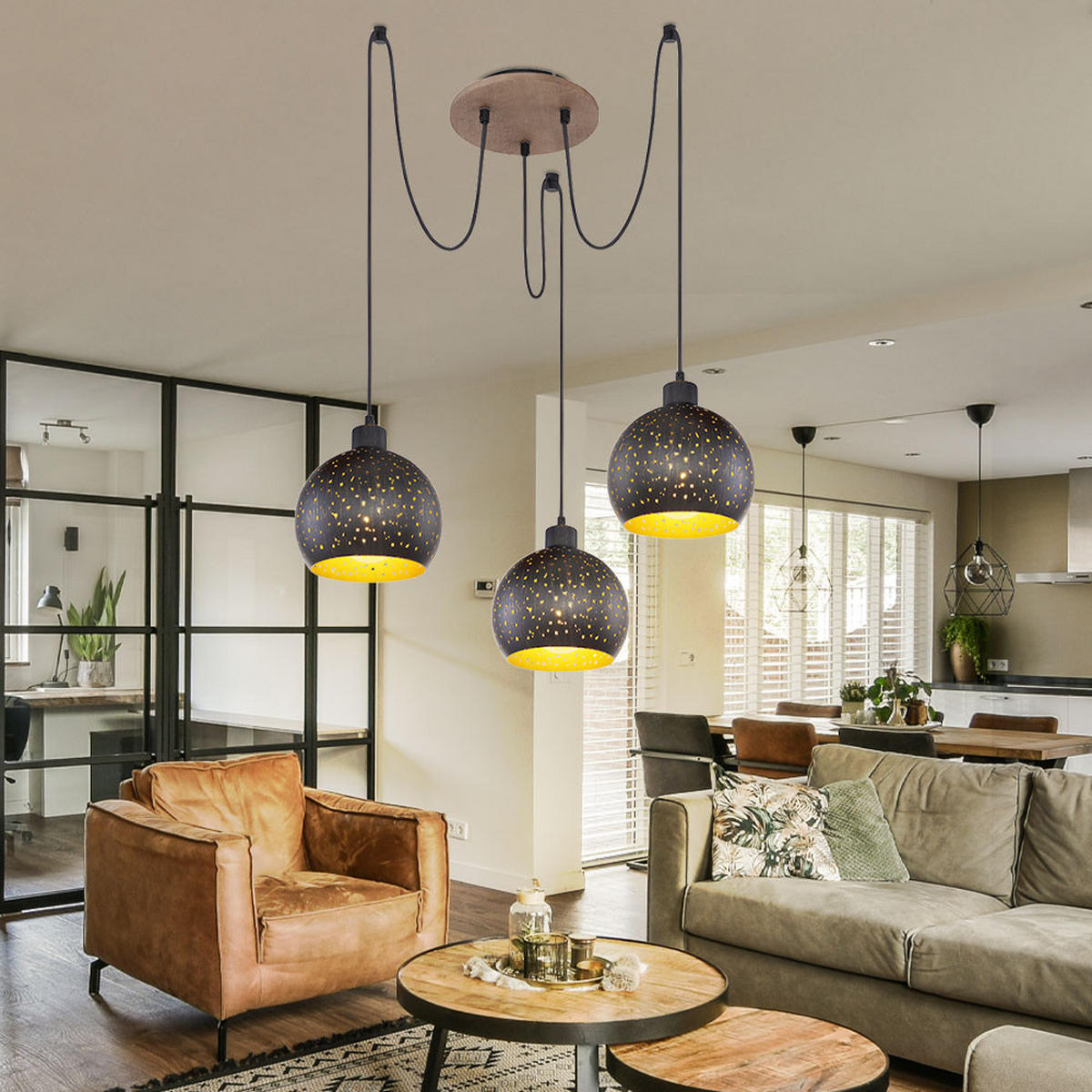 LED HÄNGELEUCHTE Adaja Holz Schwarz Gold - Schwarz, Holz (20/20/225cm)