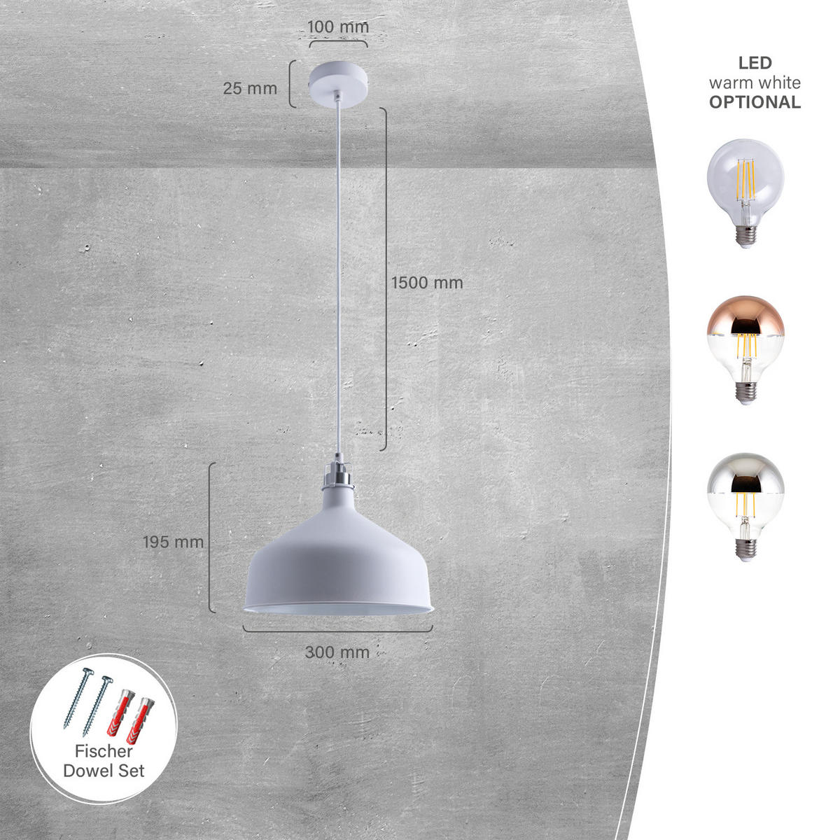 PENDELLEUCHTE James - Weiß, Metall (30/30/19.5cm) - Paco Home