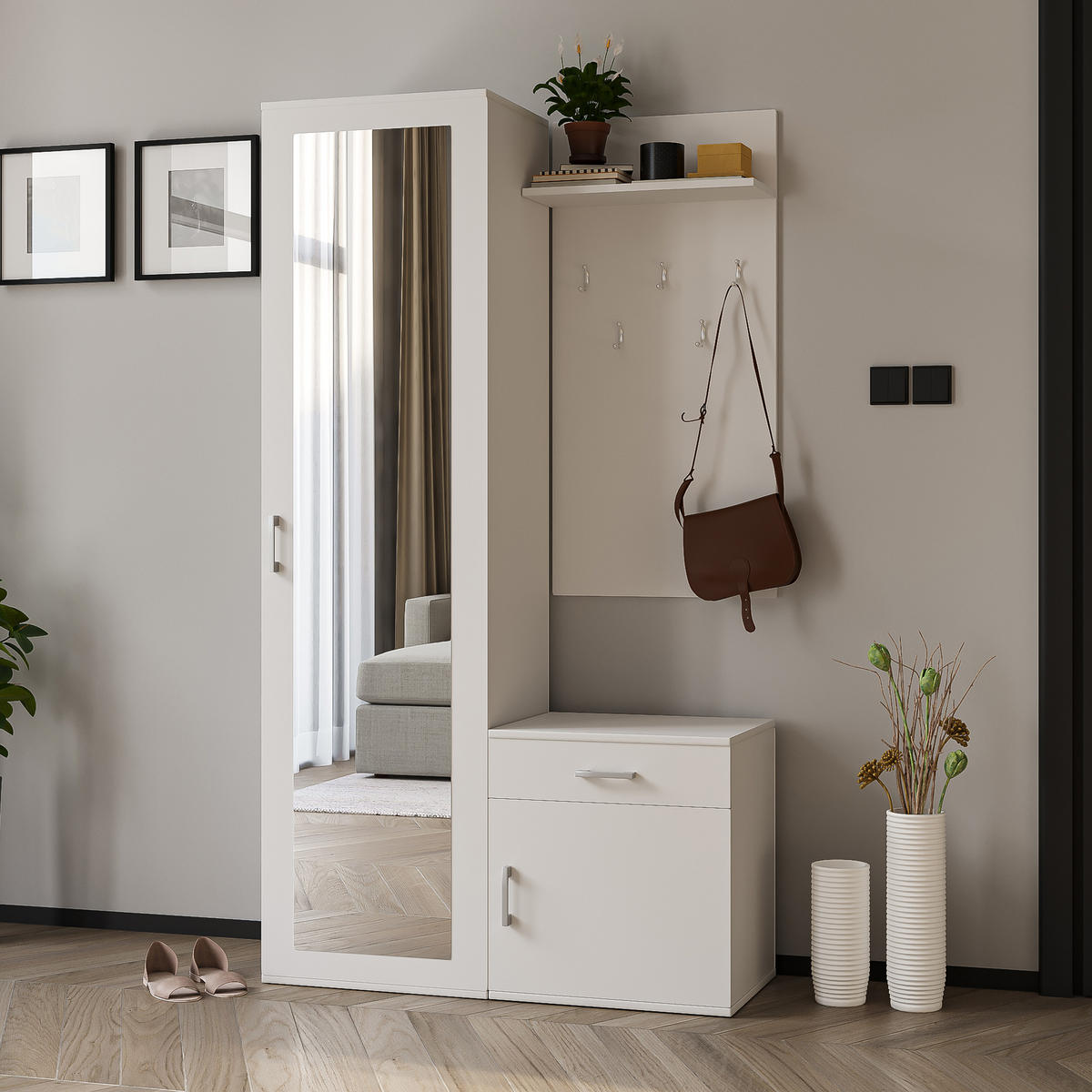 GARDEROBENSCHRANK VENTO 100/180,5/35 cm Modern Garderobe-Set Weiß - Weiß, Holzwerkstoff (100/180.5/35cm) - MASSENO