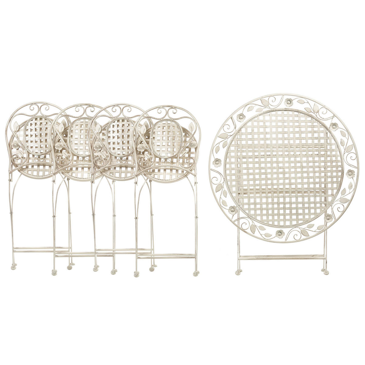 BALKONSET 4-Sitzer Metall cremeweiß Klapptisch Bivio - Weiß, Metall - Beliani