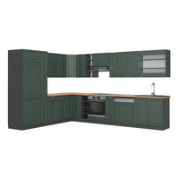 ECKKÜCHE Fame-Line Grün-Gold Landhaus/Anthrazit 347 x 257 cm, AP Eiche - Anthrazit/Grün, Holzwerkstoff (347/81.6/60cm) - Vicco