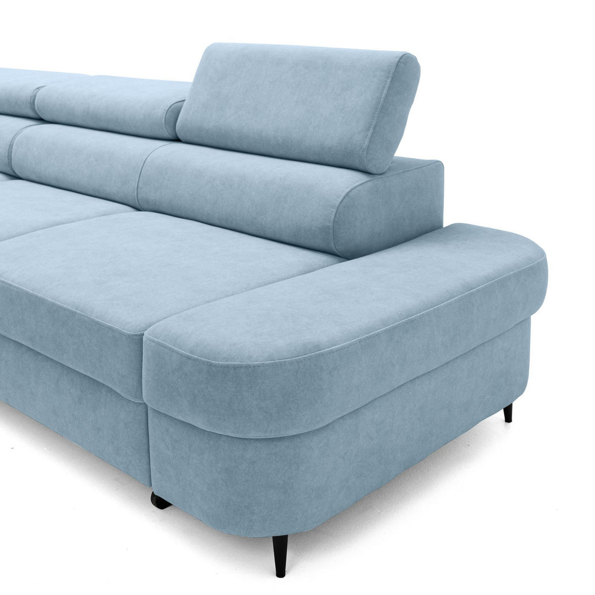 ECKSOFA PRIAM L Links mit Schlaffunktion 125x195 Velours Hellblau - Schwarz/Hellblau, Holz/Textil (203/275cm) - Muffo