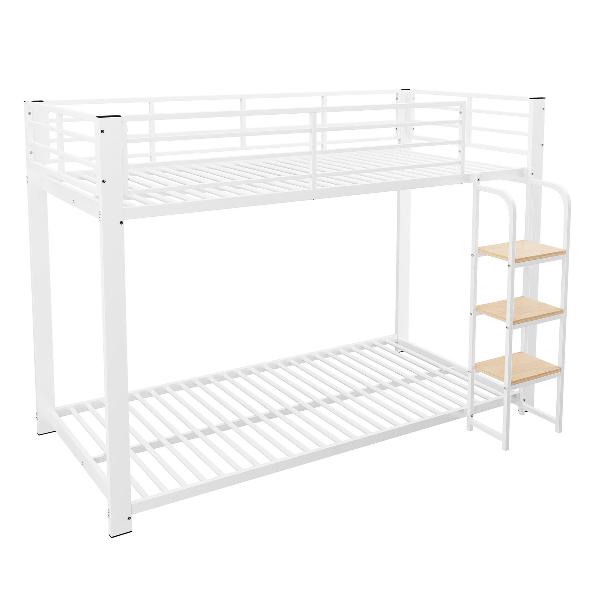 ETAGENBETT 90/200 cm in Weiß/Walnuss mit Leiter und Rausfallschutz - Weiß, Metall (90/200cm) - Modenvie