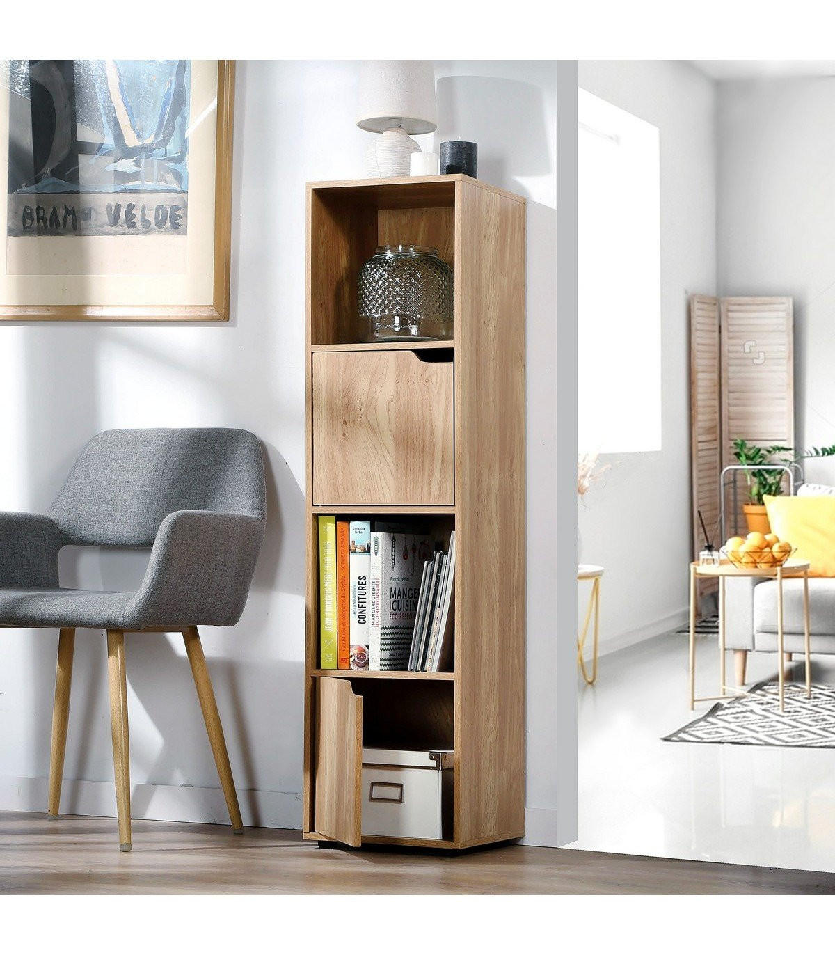 REGAL mit 4 Fächern - 31/29/120 cm - Eichefarben, Holzwerkstoff (29/120/30.7cm) - Calicosy