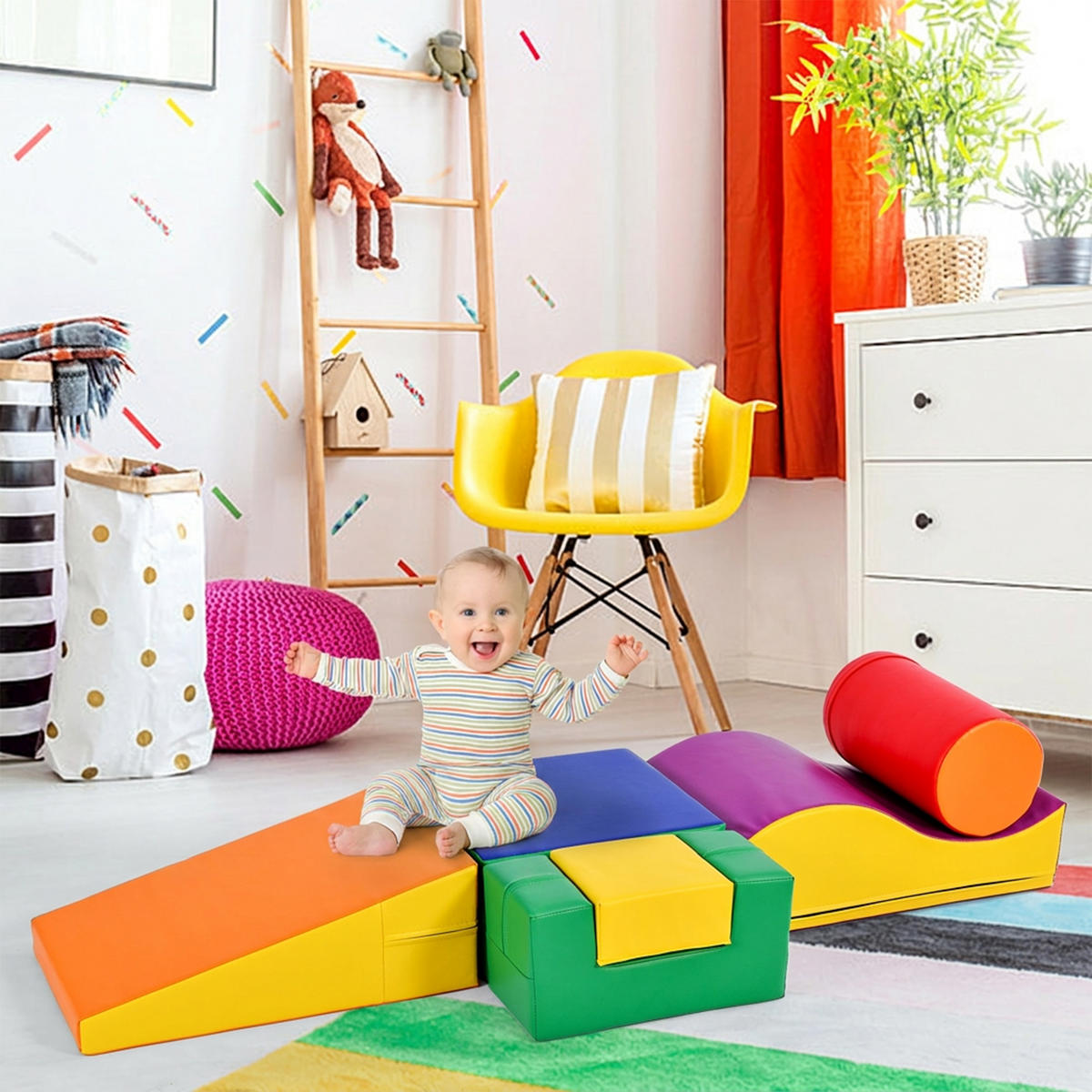 RIESENBAUSTEINE 6-tlg Kinder Klettern Rutschen Krabbeln bunt Soft - Gelb, Leder (60/40/160cm) - FLIEKS