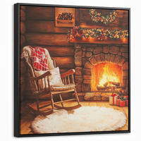 LEINWAND Bilder mit Rahmen - Winter - Weihnachten - Zuhause - Kamin - 50x50 - Bernsteinfarben, Textil (50/50cm) - MuchoWow
