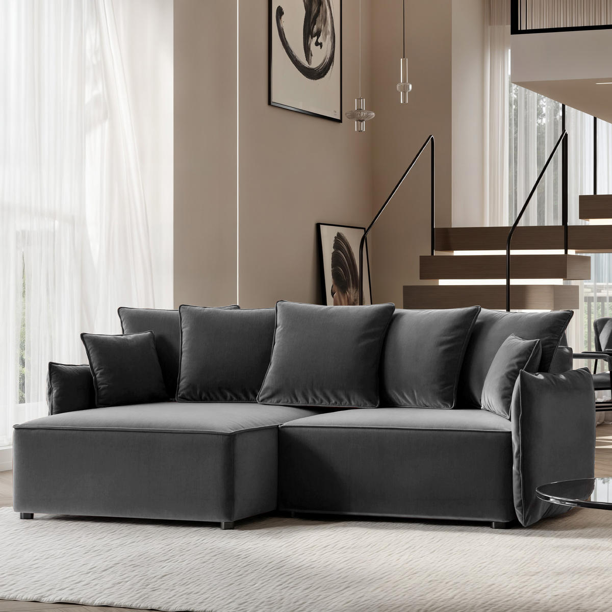 ECKSOFA LEON mit Schlaffunktion und Bettkasten Dunkelgrau - Dunkelgrau, Holzwerkstoff/Kunststoff (250/160cm) - Idohome