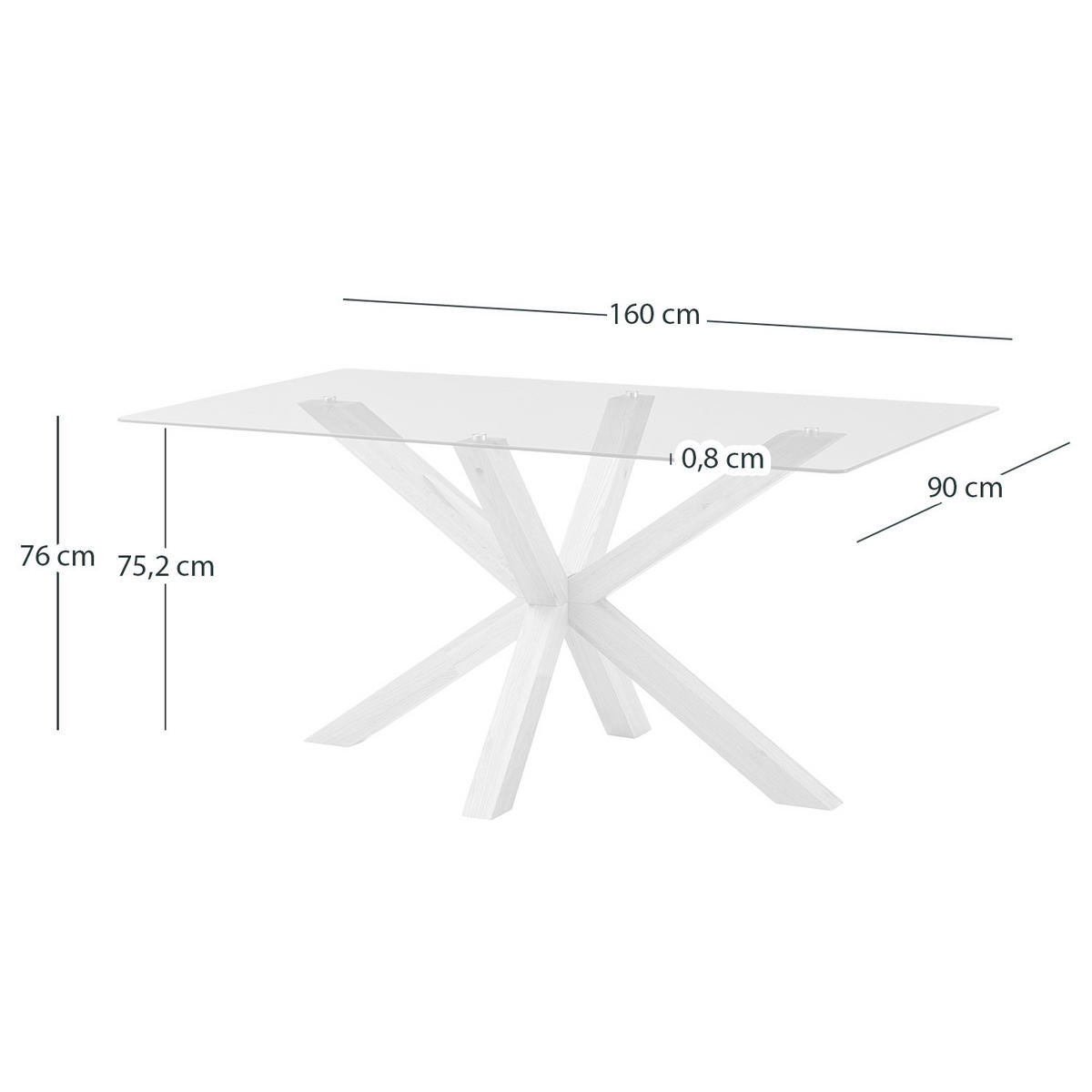 ESSTISCH rechteckig - Glas / Eiche massiv - Eiche - Eichefarben, Glas/Holz (90/160/76cm) - home24