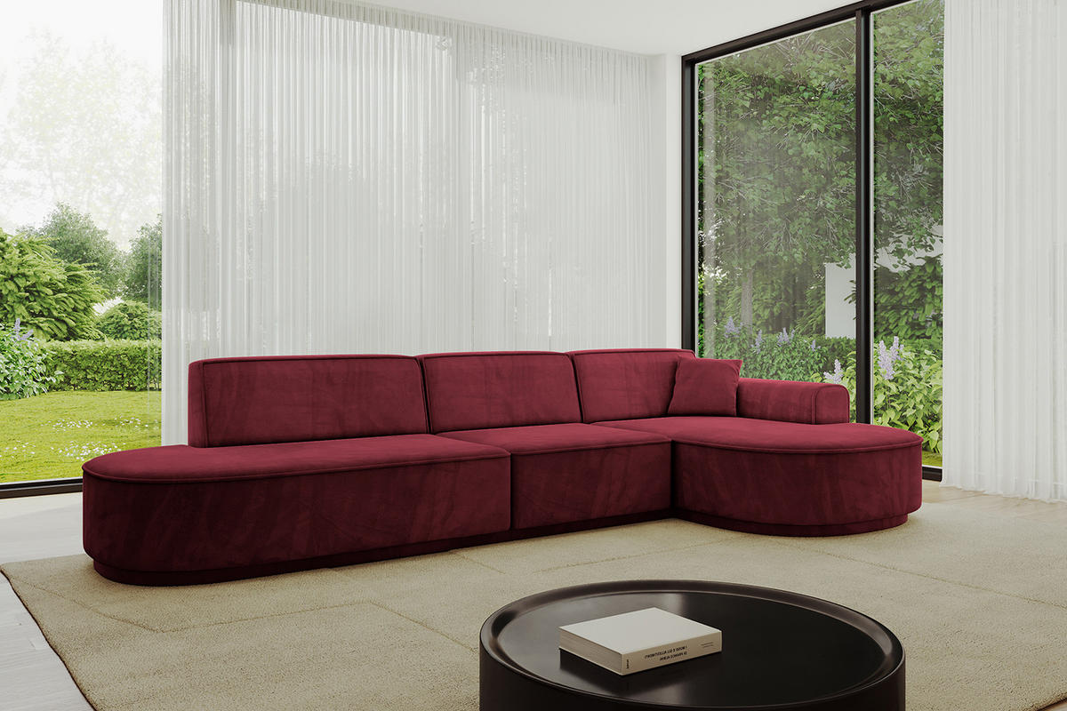 ECKSOFA Ottomane Rechts MARI-L2-v3 - 328x171x83 cm Bordeaux Velours - Bordeaux/Schwarz, Holzwerkstoff/Kunststoff (171/328cm) - ALTDECOR