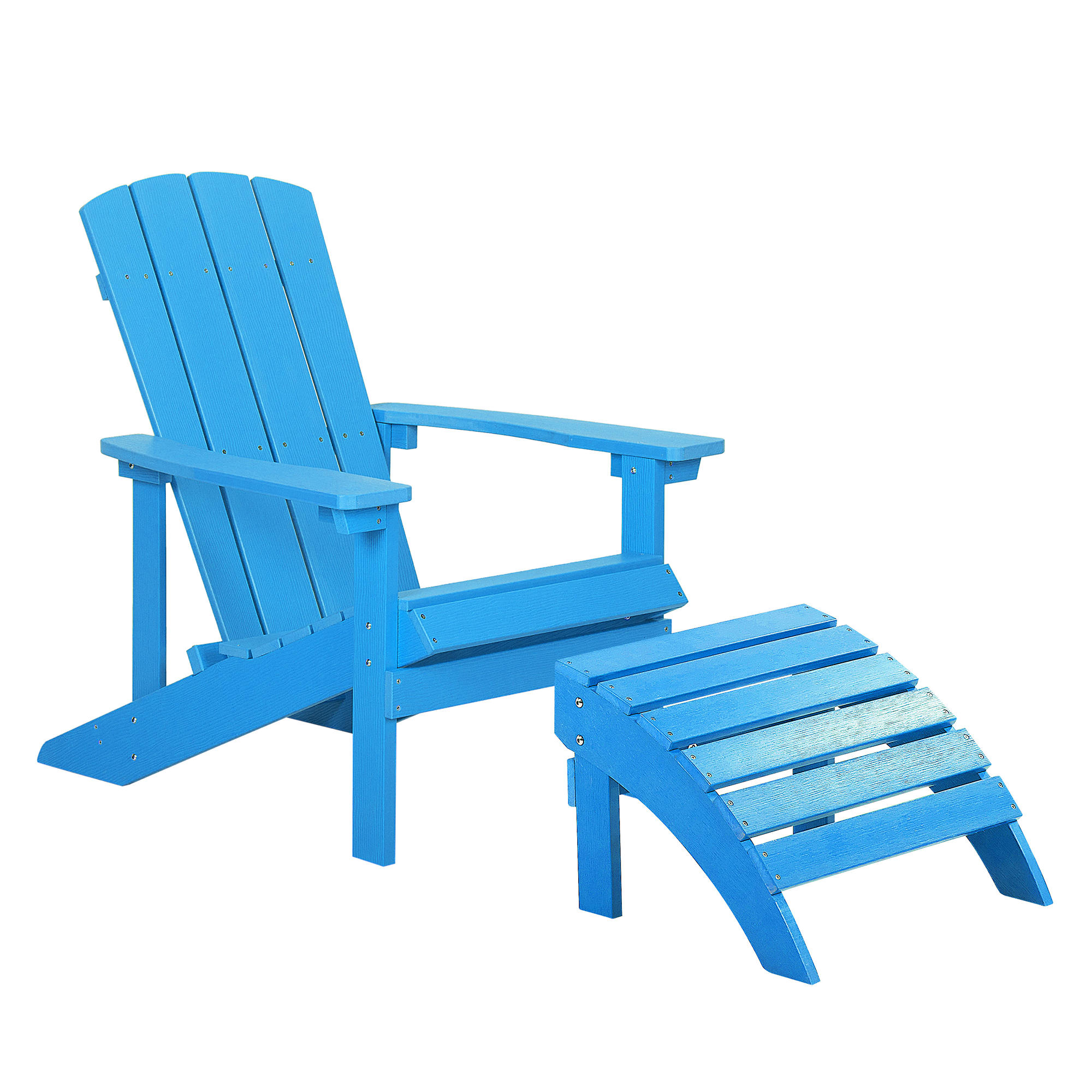GARTENSTUHL mit Fußhocker Kunstholz blau Adirondack - Blau, Kunststoff (75/88/88cm) - Beliani