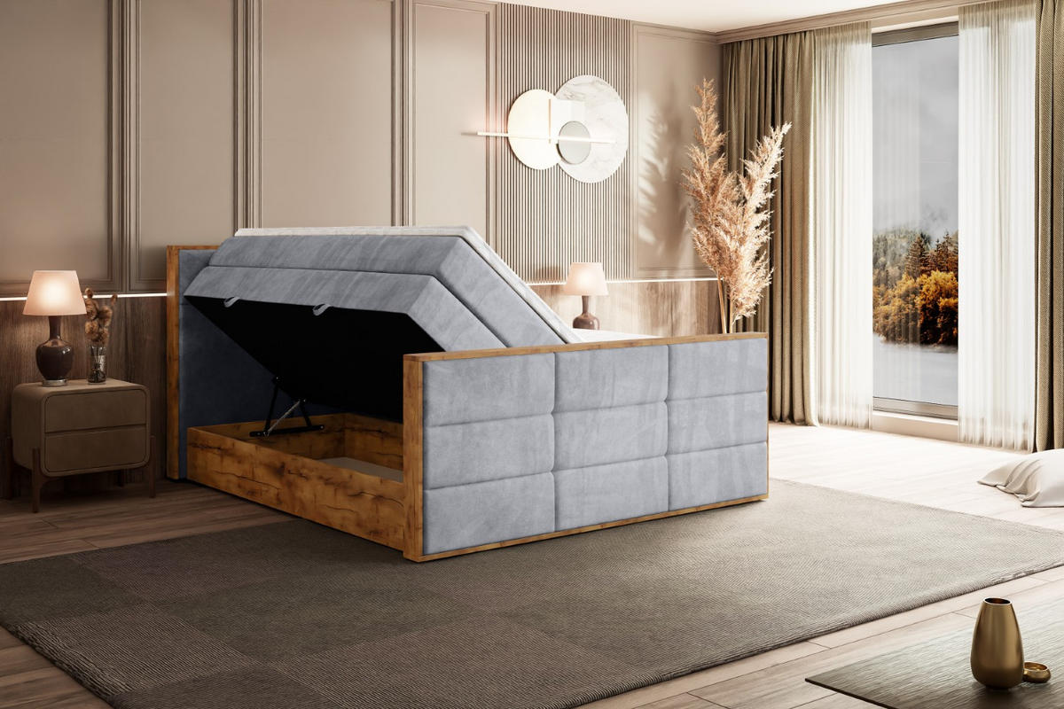 BOXSPRINGBETT mit Matratze H3|H4 und Lattenrost - LOLLI1-Z KING-160x200 - Grau Monolith - Grau, Holzwerkstoff (160/200cm) - ALTDECOR