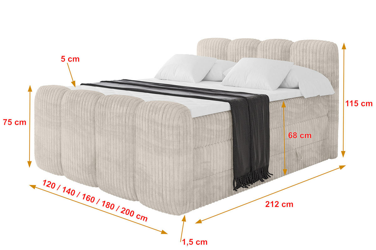 BOXBETT mit Matratze H3|H4 und Lattenrost - NINA-Z KING - 140x200 cm Tila - Creme - Creme, Holzwerkstoff (140/200cm)
