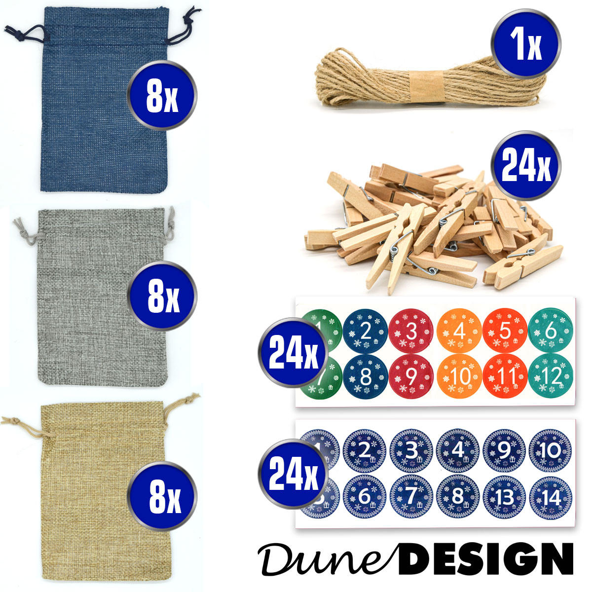 ADVENTSKALENDER zum Selbstbefüllen, 24 Geschenk-Säckchen Blau - Blau, Kunststoff (9.5/3/13cm) - Dunedesign