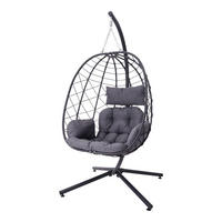 HÄNGESESSEL mit Kissen & Kopfstütze Eiförmig aus PE-Rattan, Eisen, Nylonseil in Schwarz Robuste Wetterbeständig Einfache Montage 93 x 88 x 192 cm - Schwarz, Metall (93/192/88cm) - Livingandhome
