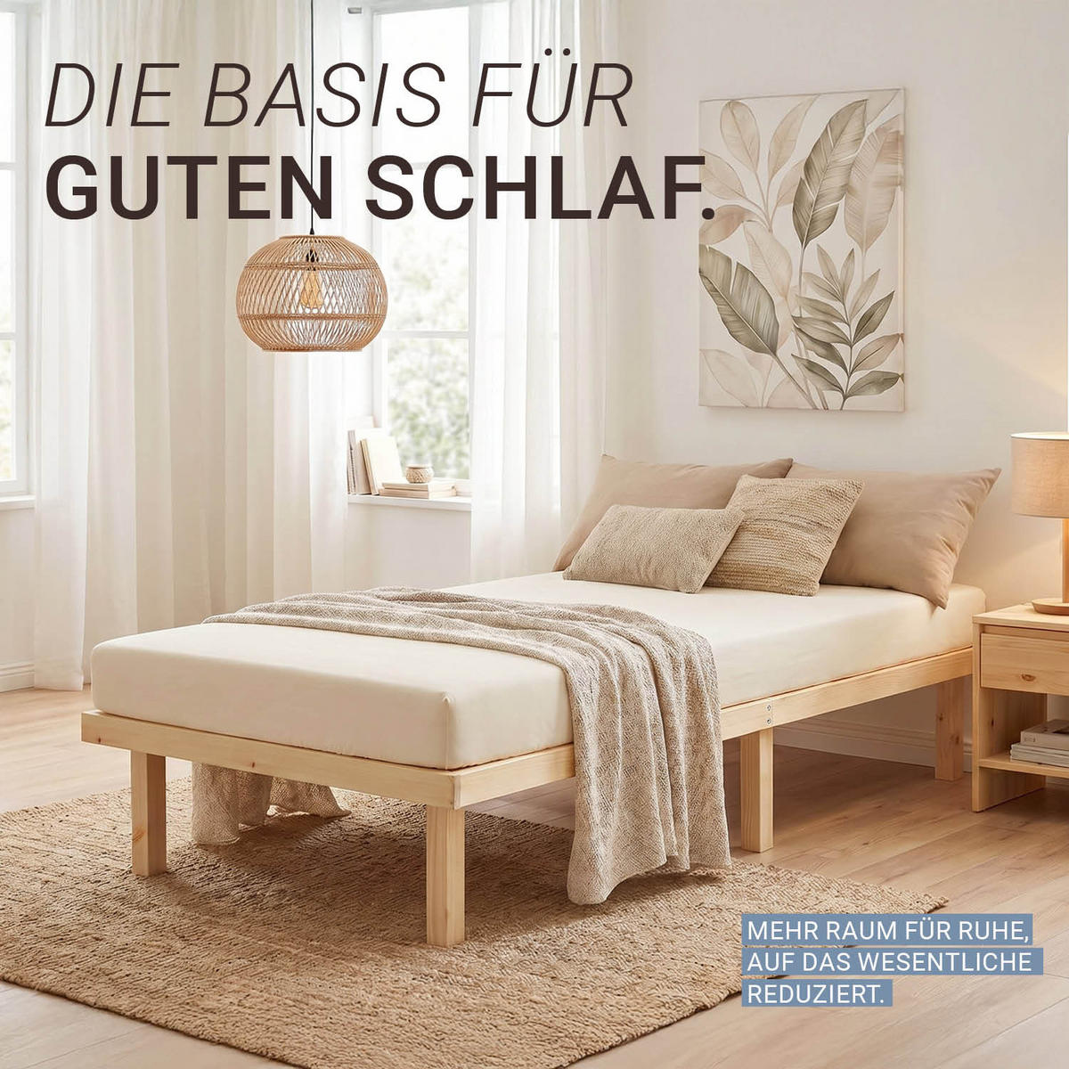 HOLZBETT 90/200 cm natur + Lattenrost - Naturfarben, Holz (90/200cm) - Homestyle4u